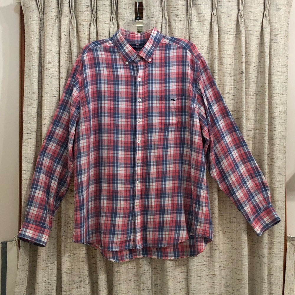 Vineyard Vines Tucker Cotton & Linen Blend Plaid Slim Fit Button Down Shirt